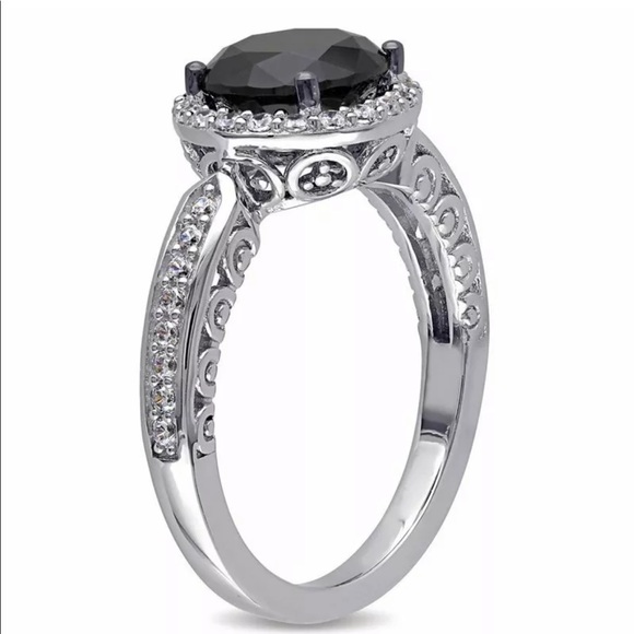 Woman Round Cut 2.35ct Black Sapphire 925 Ring - Picture 2 of 6